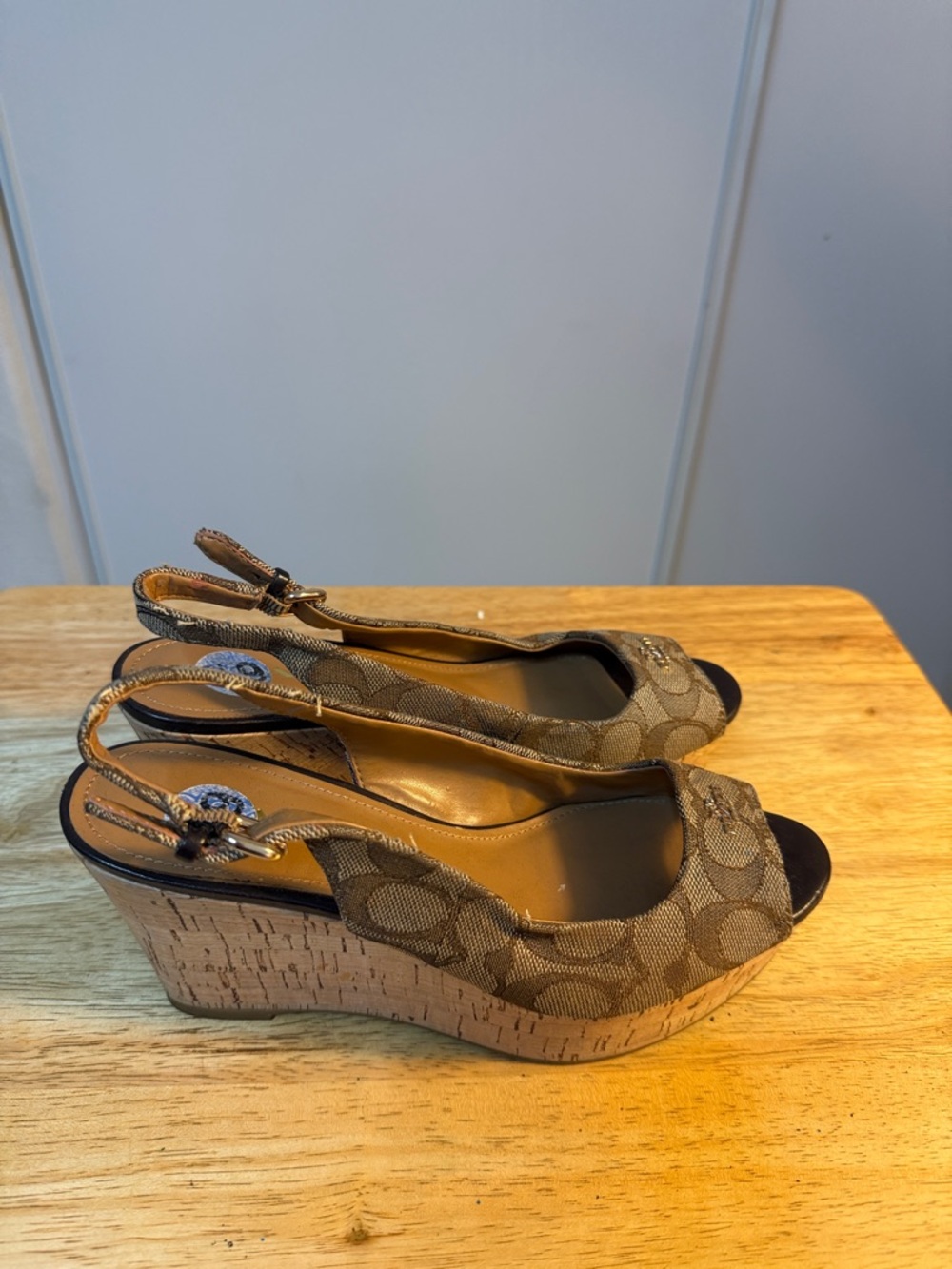 Coach Brown Signature Canvas Peep-Toe Slingback Mules - Picture 3 of 5